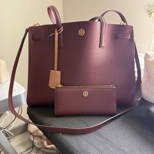 Tory Burch slightly used laptop bag with matching wallet